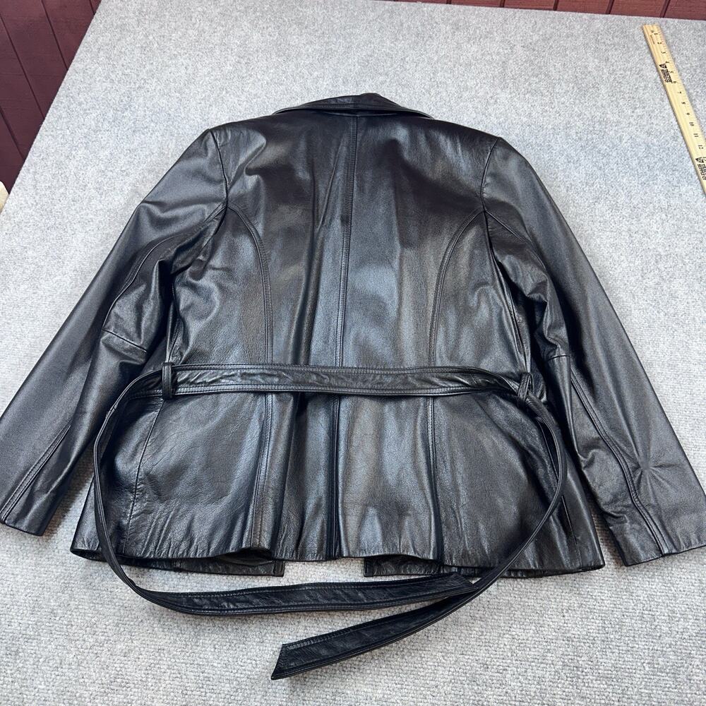 Wilsons Leather Black Leather Jacket Womens M Belted Lined Button Minimalist - Picture 11 of 12